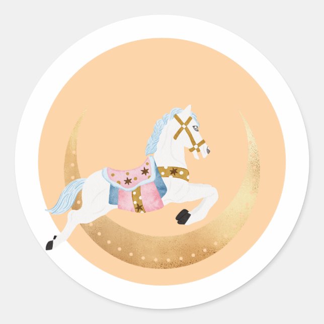 Pink winter holiday candy cotton horse classic round sticker (Front)