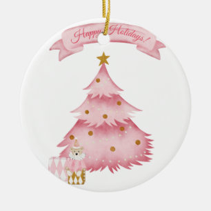 Pink winter holidays kids holiday ceramic ornament