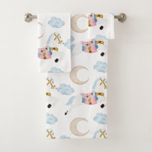 Pink winter holidays kids horse bath towel set