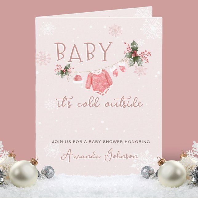 Pink Winter Its Cold Outside Baby Shower Invitation (Creator Uploaded)