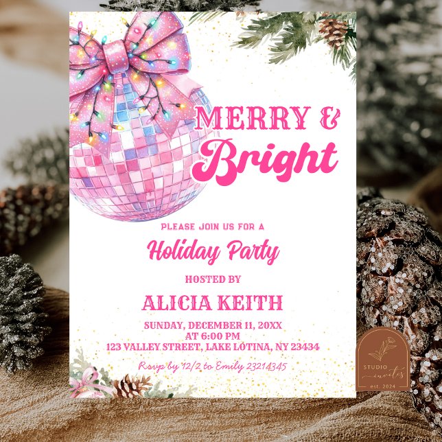 Pink Winter Merry and Bright Girls Holiday Party Invitation (Creator Uploaded)