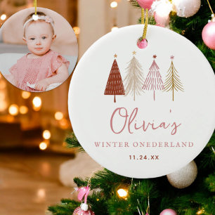 Pink Winter Onderland Girl 1st Birthday  Ceramic Ornament