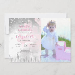 Pink Winter Onederland Birthday Invitation Photo