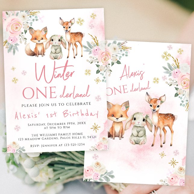 Pink winter onederland girl birthday invitation (Creator Uploaded)