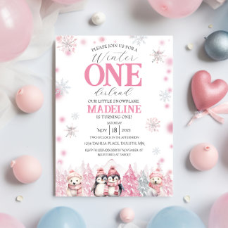 Pink Winter ONEderland Invitation