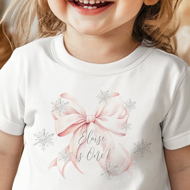 Pink Winter Onederland Silver 1st Birthday Baby T-Shirt (Creator Uploaded)