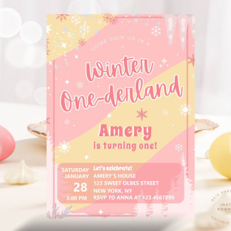 Pink Winter Onederland Silver Glitter 1st Birthday Invitation