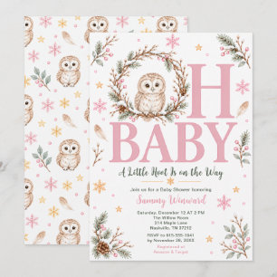 Pink Winter Owl Baby Shower Invitation