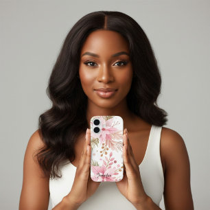 Pink Winter Poinsettia Floral iPhone Case  