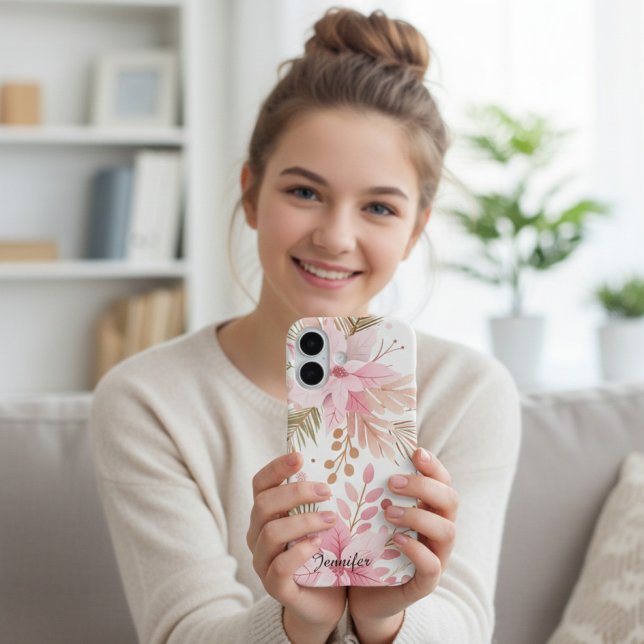 Pink Winter Poinsettia Floral iPhone Case | (Creator Uploaded)