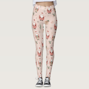 Pink Winter - Santa Claus, Snowflakes, Holly (3) Leggings