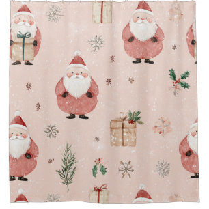 Pink Winter - Santa Claus, Snowflakes, Holly (3) Shower Curtain