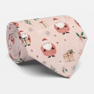 Pink Winter - Santa Claus, Snowflakes, Holly (3) Tie