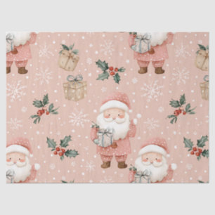 Pink Winter - Santa Claus, Snowflakes, Holly Tissue Paper