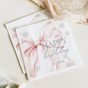 Pink Winter Silver Glitter Birthday Napkin