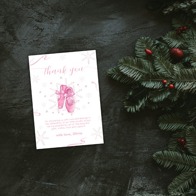 Pink Winter Snowflake Ballerina Baby Shower Thank You Card (Pink Winter Snowflake Ballerina Baby Shower Thank You Card)
