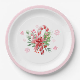 Pink Winter Snowflake Festive Candy Girl Paper Plate