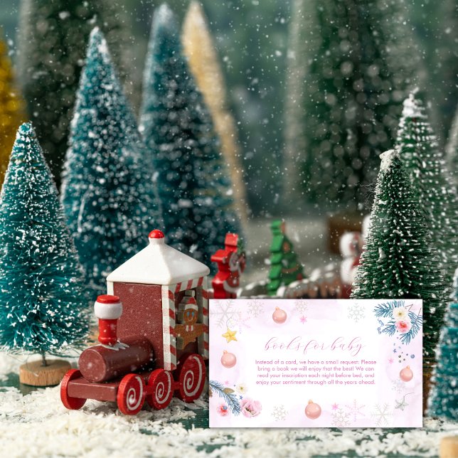 Pink Winter Snowflake Floral Books Baby Shower  Enclosure Card (Pink Winter Snowflake Floral Books Baby Shower Enclosure Card)