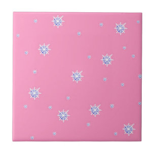 Pink Winter Snowflakes Ceramic Tile