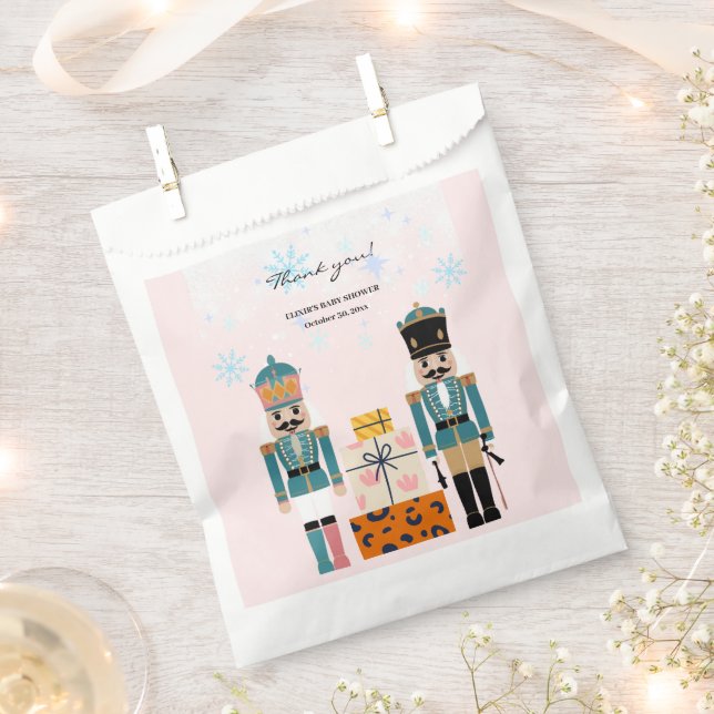 Pink Winter Snowflakes Nutcracker Baby Shower Favour Bag (Clipped)
