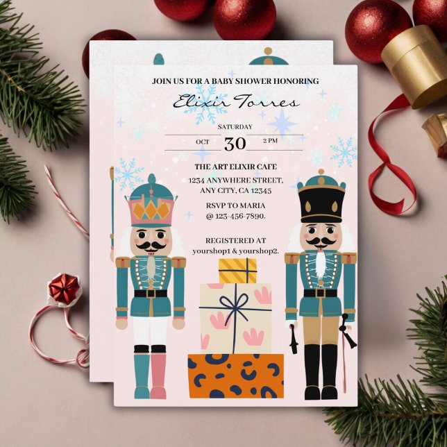Pink Winter Snowflakes Nutcracker Baby Shower Invitation (Creator Uploaded)