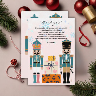 Pink Winter Snowflakes Nutcracker Baby Shower Thank You Card