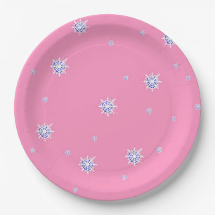 Pink Winter Snowflakes Paper Plate