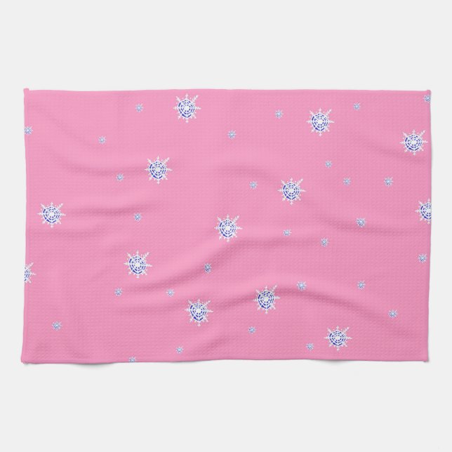 Pink Winter Snowflakes  Tea Towel (Horizontal)