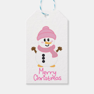 Pink Winter Snowman Merry Christmas Gift Tags