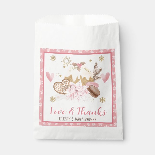 Pink Winter Sweets Baby Shower Favour Bag (Front)