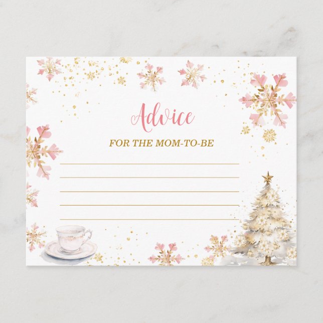 Pink Winter Tea Party Baby Shower Advice For Mum Enclosure Card (Front)