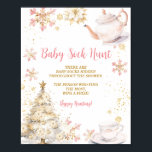 Pink Winter Tea Party Baby Shower Baby Sock Hunt Poster<br><div class="desc">Baby Is Brewing Pink Winter Tea Party Baby Shower Baby Sock Hunt Sign</div>