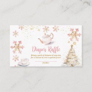 Pink Winter Tea Party Baby Shower Diaper Raffle Enclosure Card