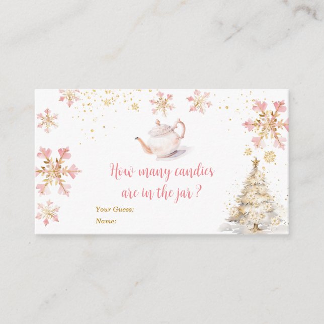 Pink Winter Tea Party Baby Shower How Many Candies Enclosure Card (Front)