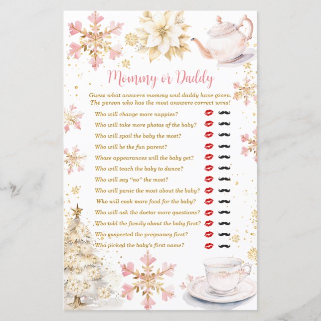Pink Winter Tea Party Baby Shower Mommy or Daddy (Front)