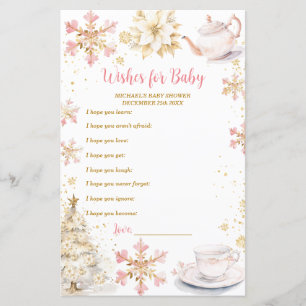 Pink Winter Tea Party Baby Shower Wishes for Baby