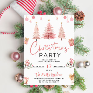 Pink Winter Tree Christmas Party Invitation