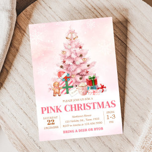 Pink Winter Tree Christmas Party Invitation