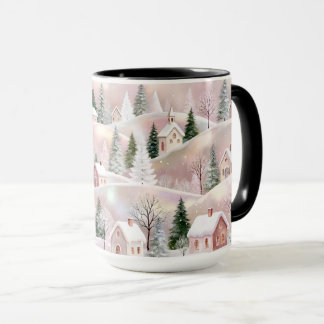Pink Winter Village Christmas Mug