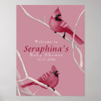 Pink Winter Watercolor Cardinals Baby Shower