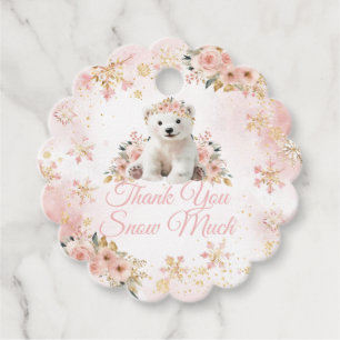 Pink Winter White Bear Its a Girl Baby Shower Favour Tags