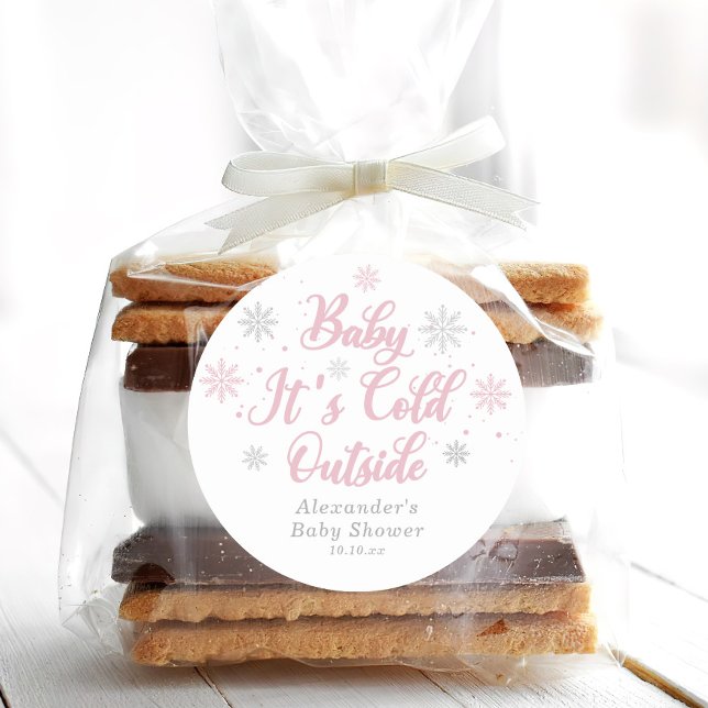 Pink Winter Wonderland Baby Shower Favour Classic Round Sticker (Creator Uploaded)