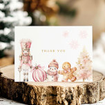 Pink Winter Wonderland Baby Shower Thank You Card<br><div class="desc">Send heartfelt gratitude with this enchanting Pink Winter Wonderland thank you card, featuring delightful winter designs like gingerbread men, snowflakes, and festive Christmas ornaments. A perfect way to add a magical, wintry touch to your baby shower or holiday event, this card brings elegance and warmth to your expressions of thanks....</div>