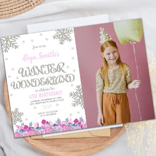 Pink Winter Wonderland Birthday Invitations photo
