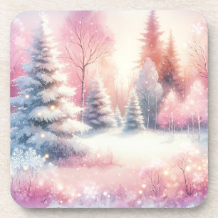 Pink Winter Wonderland Christmas  Coaster