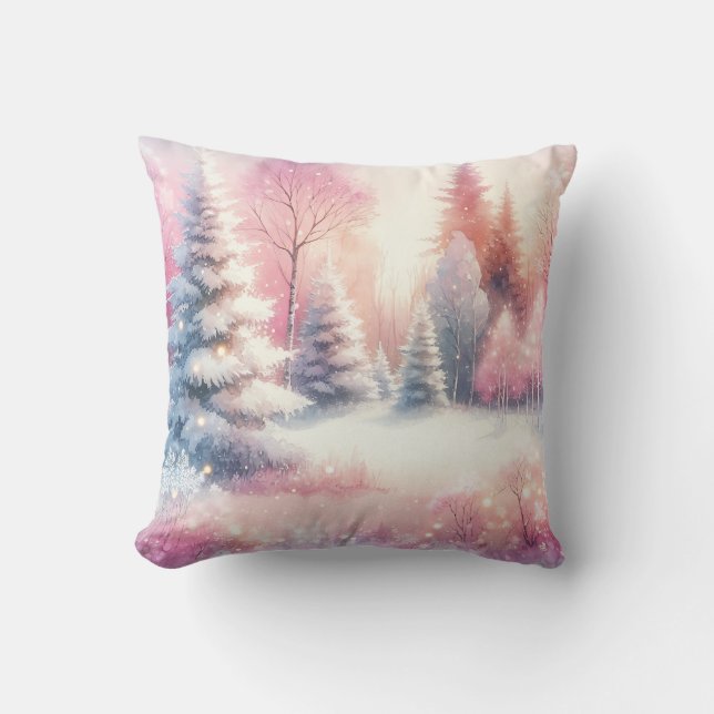 Pink Winter Wonderland Christmas  Cushion (Front)