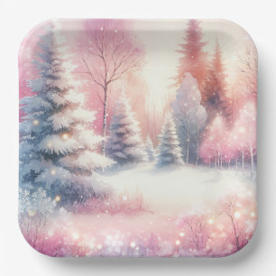 Pink Winter Wonderland Christmas  Paper Plate