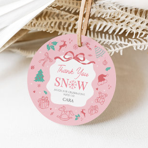 Pink Winter Wonderland First Birthday Favor Tags