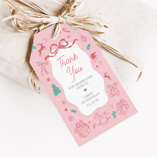 Pink Winter Wonderland First Birthday Favour Tags