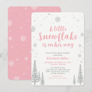 Pink Winter Wonderland, Girl Baby Shower Invitation